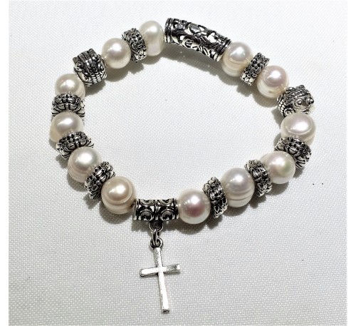 Cross Charm Pearl Bracelet (BA-903505)