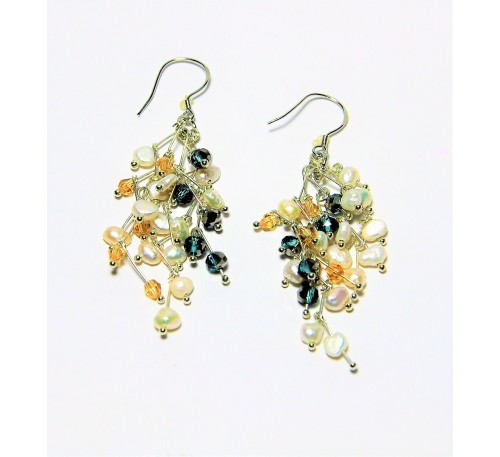 Hand Wired Pearl with Beautiful CZ Earrings (ERM-903274)