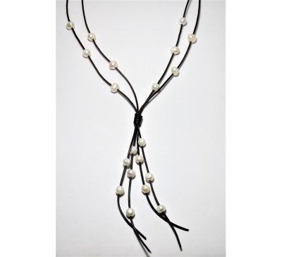 Organic Double Strands Leather Necklace  (LN-903293)