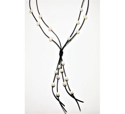 Organic Double Strands Leather Necklace (LN-903291)