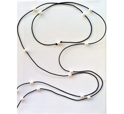 Long Lariat Pearl Leather Necklace (LN-907002)