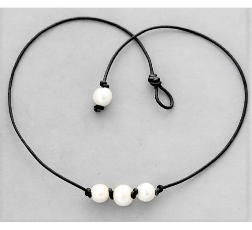 3 Pearls - Past Present Future Leather Necklace (LN-906027)