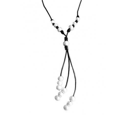 Long Tassel Leather Pearl Necklace (LN-907502)