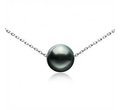 Single Pearl Sterling Silver Necklace -Black (SN-906008)