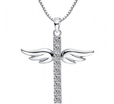 Angel Wing Cross Sterling Silver Necklace (SP-903318)