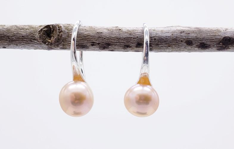 Stainless Steel Hook Champagne Pearl Earrings (E409)