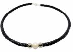 BOHO Single Pearl Choker Leather Necklace - Black (LN-903055)