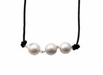3 Baroque Pearls Leather Necklace - Brown (LN-906030)