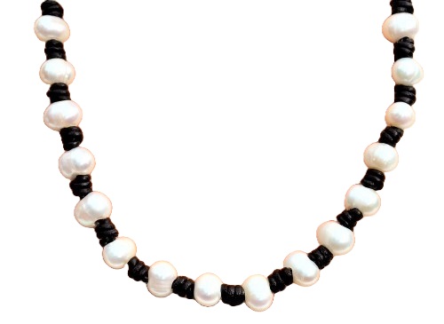Knotted Leather Pearl Necklace - Black (LN-906039)