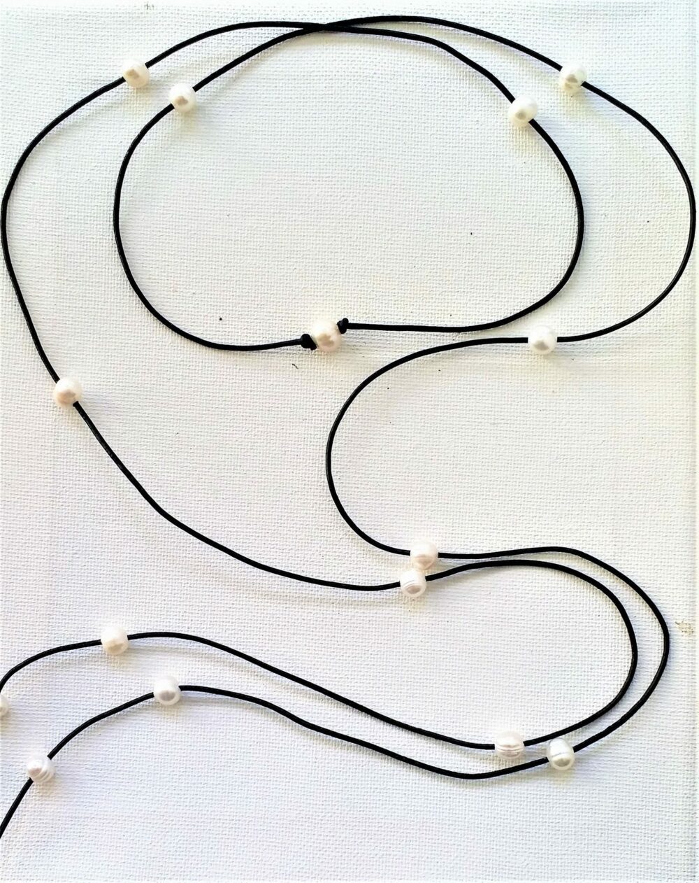Long Lariat Pearl Leather Necklace (LN-907002)