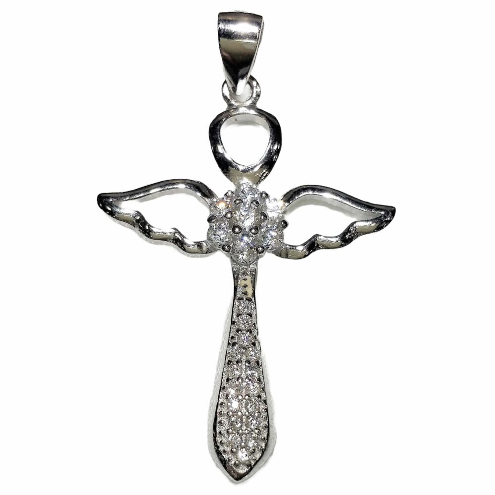 CZ Angel Wing Cross Sterling Silver (SN-905008)