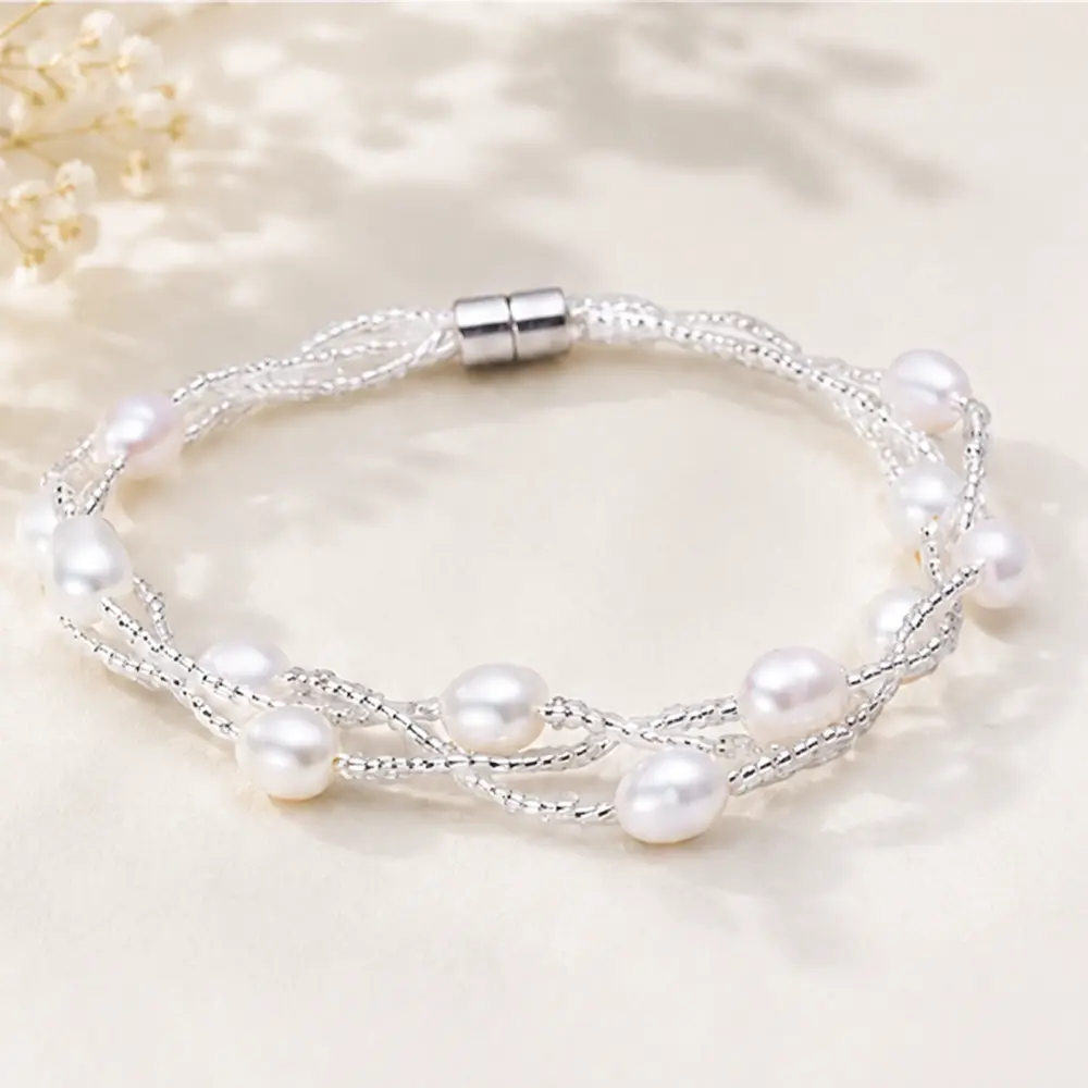 6-7 mm White Freshwater Pearl Bracelet with Magnetic Clasp